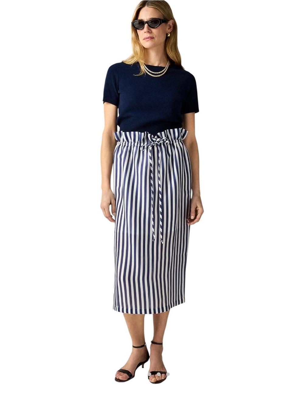 J crew Layered tie-waist midi skirt paper-bag waist stripe Dark Evening size M
